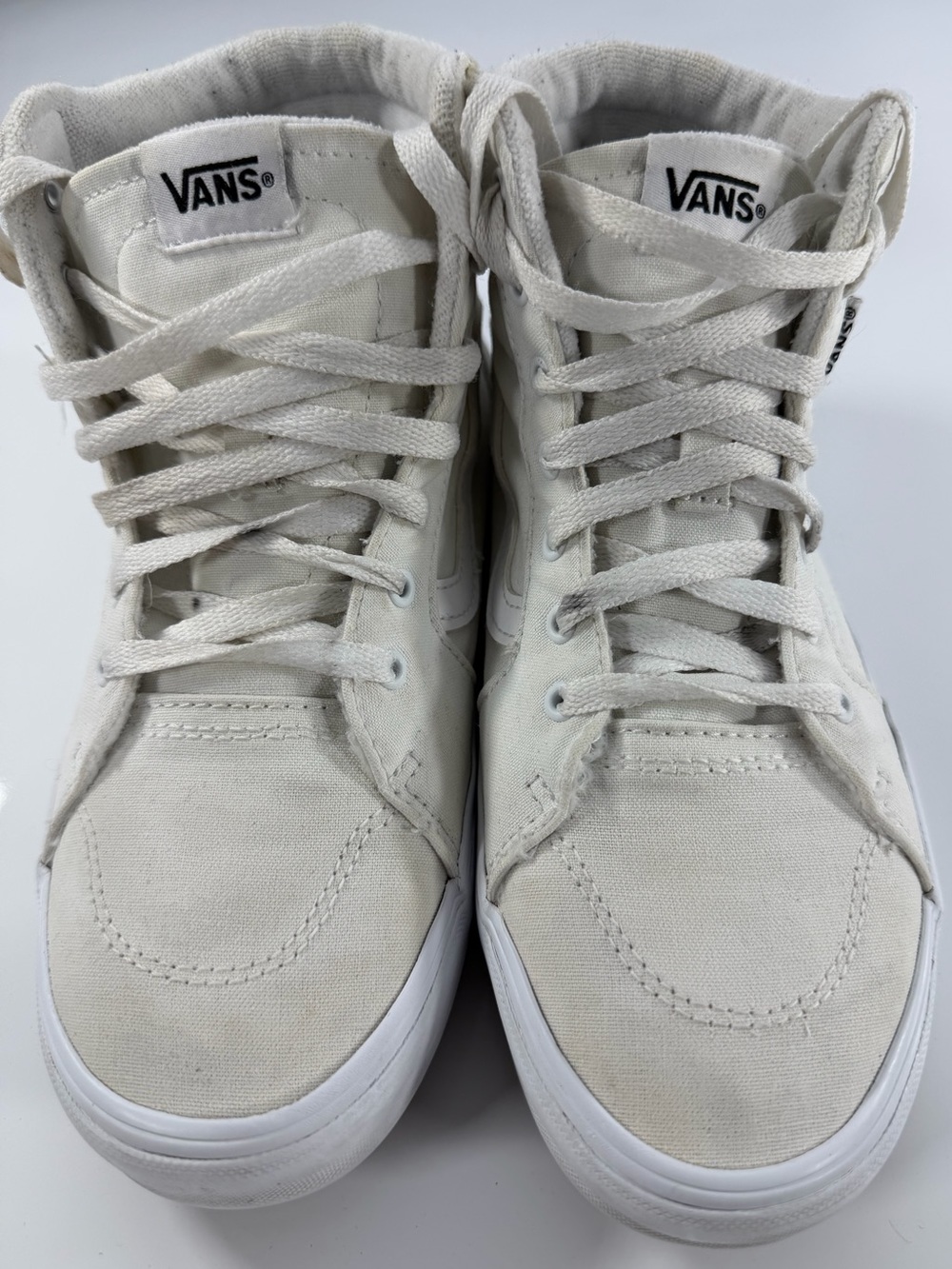Vans Sk8-Hi High Top Sneakers Off-White Cream Canvas Mens 6.5 Womens 8.0